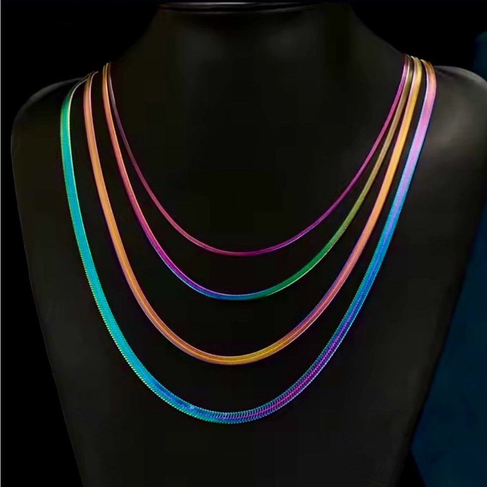 2mm or 5mm Multicolor Rainbow Stainless Steel Herringbone Chain - Womens Jewelry